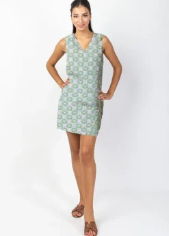 Discount Coton Du Monde Robe courte DIANA coton sans manches col V imprimé rond vert 33 Vert