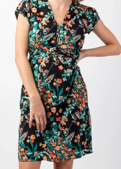 Best Coton Du Monde Robe courte d'été fluide TANIA imprimé fleuri noir Jaipur