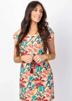 Outlet Coton Du Monde Robe courte EDONA manches courtes imprimé fleuri Congo