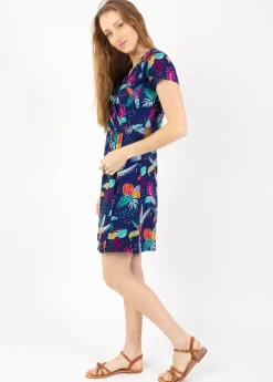 Best Coton Du Monde Robe courte effet cache cœur AMANDA imprimé tropical bleu Rio Bleu