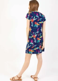 Best Coton Du Monde Robe courte effet cache cœur AMANDA imprimé tropical bleu Rio Bleu