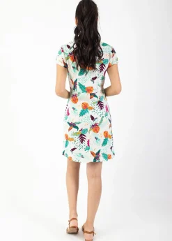 Cheap Coton Du Monde Robe courte effet cache cœur AMANDA imprimé tropical blanc Rio Blanc