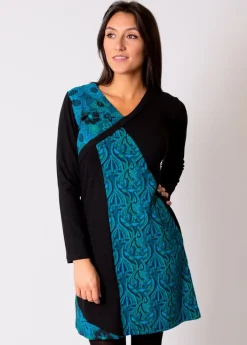 Hot Coton Du Monde Robe courte en coton ABAYA imprimé graphique Bleu