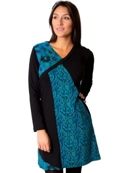 Hot Coton Du Monde Robe courte en coton ABAYA imprimé graphique Bleu