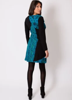 Hot Coton Du Monde Robe courte en coton ABAYA imprimé graphique Bleu