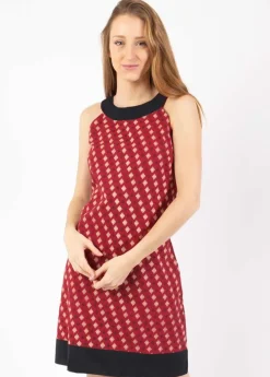 Online Coton Du Monde Robe courte en coton CECILIA col rond imprimé ethnique bordeaux Medina