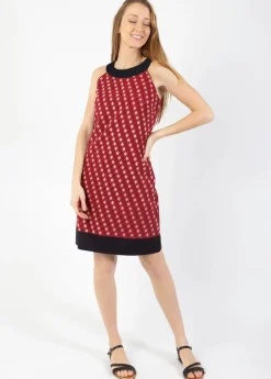 Online Coton Du Monde Robe courte en coton CECILIA col rond imprimé ethnique bordeaux Medina