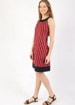 Online Coton Du Monde Robe courte en coton CECILIA col rond imprimé ethnique bordeaux Medina