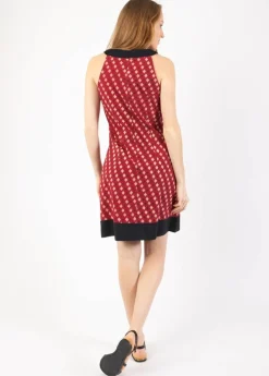 Online Coton Du Monde Robe courte en coton CECILIA col rond imprimé ethnique bordeaux Medina