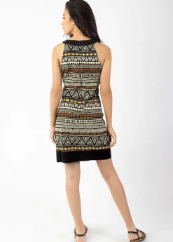 Cheap Coton Du Monde Robe courte en coton CECILIA col rond imprimé ethnique Tribal