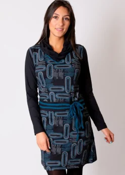 Best Coton Du Monde Robe courte en coton KAMBA imprimé graphique bleu