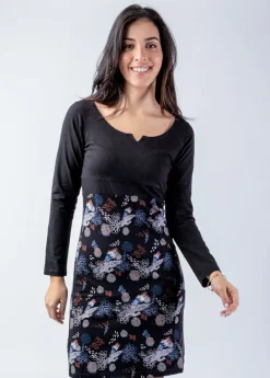 New Coton Du Monde Robe courte en coton manches longues SURYA imprimé floral Narcisse Hiver