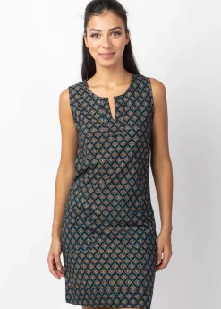 Shop Coton Du Monde Robe courte en coton MARLA sans manches imprimé ethnique noir Aztec