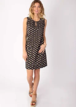 Store Coton Du Monde Robe courte en coton MARLA sans manches imprimé ethnique noir 49 Noir