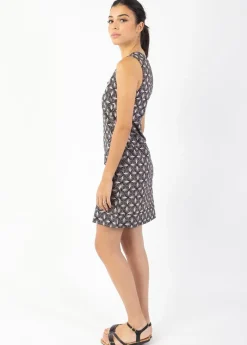 Shop Coton Du Monde Robe courte en coton MARLA sans manches imprimé ethnique noir Papyrus