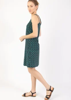 Flash Sale Coton Du Monde Robe courte fines bretelles SYLVIA imprimé ethnique vert Envolee Bleu