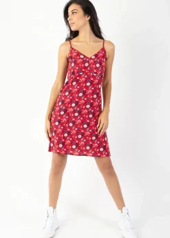 Shop Coton Du Monde Robe courte fines bretelles BEA rouge fleurie Spring Flowers