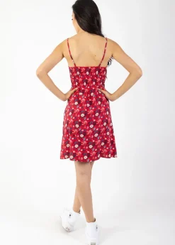 Shop Coton Du Monde Robe courte fines bretelles BEA rouge fleurie Spring Flowers