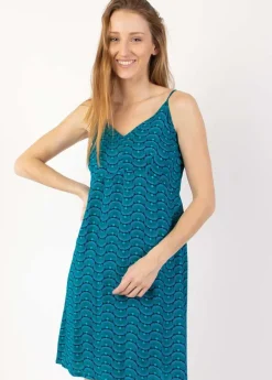 Hot Coton Du Monde Robe courte fines bretelles BEA bleu ethnique 30 Bleu