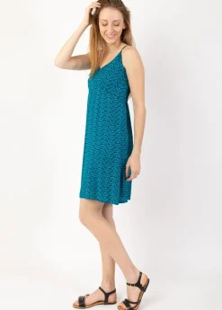 Hot Coton Du Monde Robe courte fines bretelles BEA bleu ethnique 30 Bleu