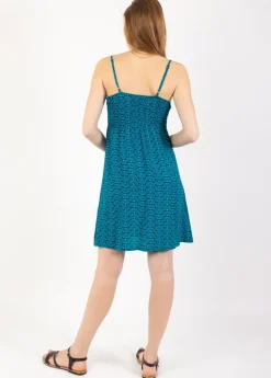 Hot Coton Du Monde Robe courte fines bretelles BEA bleu ethnique 30 Bleu