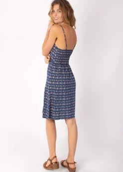 Cheap Coton Du Monde Robe courte fines bretelles BEA motif ethnique bleu 29 Marine