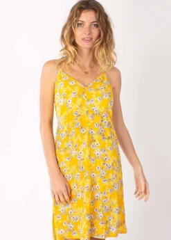 Hot Coton Du Monde Robe courte fines bretelles BEA fleurie jaune 8 Jaune