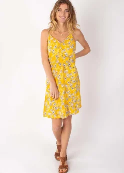Hot Coton Du Monde Robe courte fines bretelles BEA fleurie jaune 8 Jaune
