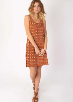 Best Coton Du Monde Robe courte fines bretelles SYLVIA imprimé ethnique camel 29 Camel