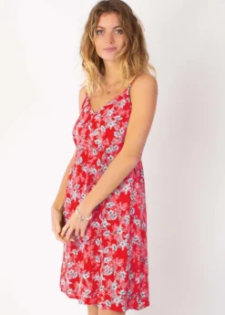 Sale Coton Du Monde Robe courte fines bretelles BEA fleurie rouge 8 Rouge
