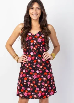 New Coton Du Monde Robe courte fines bretelles BEA imprimé fleurs de cerisier noir Cherry Noir