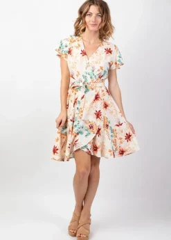 Sale Coton Du Monde Robe courte fluide cache-cœur MARIKA  motif fleuri romantique Garden