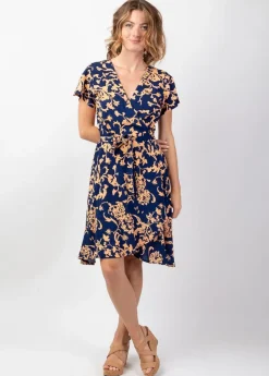 New Coton Du Monde Robe courte fluide cache-cœur MARIKA imprimé ethnique tendance Palua Bleu