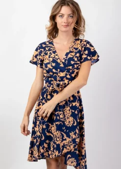 New Coton Du Monde Robe courte fluide cache-cœur MARIKA imprimé ethnique tendance Palua Bleu