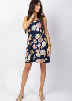 Best Sale Coton Du Monde Robe courte fluide ceinturée LENA fleurie bleu Blossom