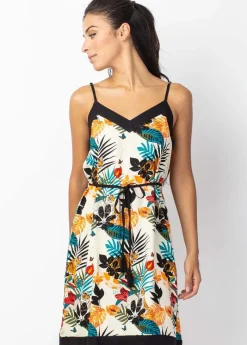 Cheap Coton Du Monde Robe courte fluide fines bretelles PALMA imprimé tropical blanc Tiger