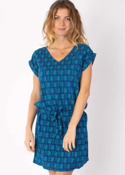 Online Coton Du Monde Robe courte fluide SALMA imprimé ethnique bleu 12 Bleu