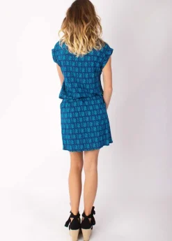 Online Coton Du Monde Robe courte fluide SALMA imprimé ethnique bleu 12 Bleu