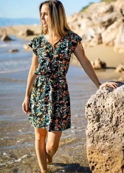 Online Coton Du Monde Robe courte fluide VERA motif tropical Belize