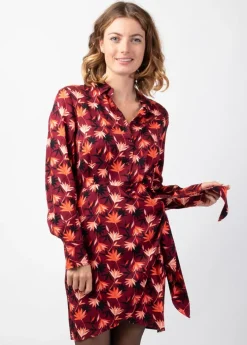 Fashion Coton Du Monde Robe courte hiver manches longues RIANA coupe portefeuille Colchique