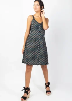 Best Sale Coton Du Monde Robe courte IBIZA fines bretelles imprimé ethnique noir Aztec