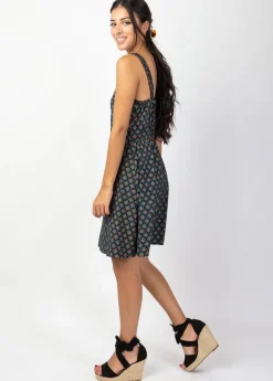 Best Sale Coton Du Monde Robe courte IBIZA fines bretelles imprimé ethnique noir Aztec