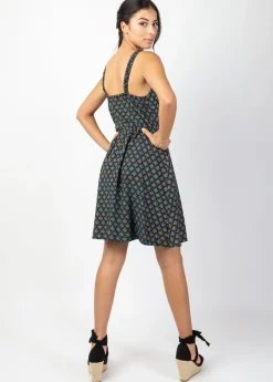 Best Sale Coton Du Monde Robe courte IBIZA fines bretelles imprimé ethnique noir Aztec