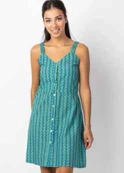 Cheap Coton Du Monde Robe courte IBIZA fines bretelles imprimé ethnique bleu Alize Opal