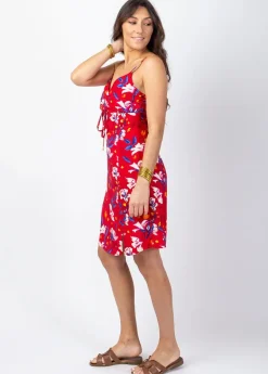 Online Coton Du Monde Robe courte ILONA imprimé fleuri rouge Pétale