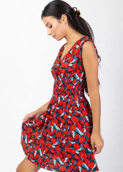 Clearance Coton Du Monde Robe courte larges bretelles LIVIA imprimé Poppies