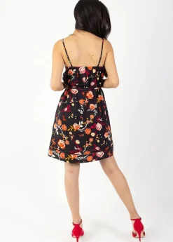 Outlet Coton Du Monde Robe courte légère à fines bretelles ALMA imprimé fleuri 28 Noir