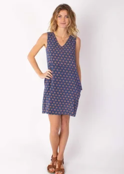 Discount Coton Du Monde Robe courte légère sans manche LIZENA imprimé ethnique marine 22 Marine