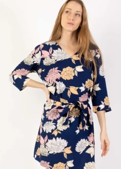 Flash Sale Coton Du Monde Robe courte manches 3/4 fluide LEYLA imprimé fleuri bleu Blossom