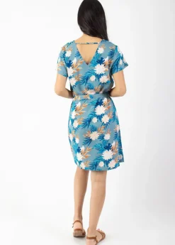 Best Sale Coton Du Monde Robe courte manches courtes col V SERENA  motif exotique Exotique Gris